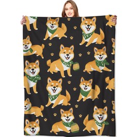 VODRM Shiba Inu Blanket Cute Playful Puppy Dog Throw Blankets,Gifts for Kids Adult Women Men,Lightweight Soft Fleece,Pet Lovers,Sofa Couch Bed Room Modern Decor 50x60in