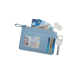 Aiyo Nice Women Slim RFID Card Case Holder Wristlet Zip ID Case Wallet Small Leather Wallet Coin Purse with Keychain, Blue, Small, Modern