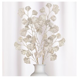 Factory Direct Craft Platinum Glittered Artificial Ginkgo Leaf Sprays Set of 2 for Holiday Arrangements, Fall Displays and Special Occasion Decorating - 25 Inches High