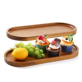 Linwnil Wood Serving Trays 35 * 14CM Charcuterie Boards Oval Wooden Plates Wood Serving Platter Cheese Dinner Plates Bulk for Dessert Snack Bread Fruit Appetizer Dishes (35" x 14"_2Pack)