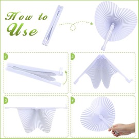 24Pcs Heart Shaped Paper Fans, Folding Hand Fan Wedding Fans for Guests, White Paper Fans for Wedding Favors, Folding Fans for DIY Summer Wedding Birthday Party Favour Bag Fillers