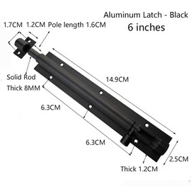 TOPQINFENGYUE Heavy Duty Steel Sliding Bolt Lock, Black, 6 Inch, for Garden Shed Doors, Windows, and Garage Gates