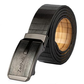 Zeitholz Wooden Belt for Men with Automatic Buckle - Reversible. For waists up to 50 inches. (Black and Beige)