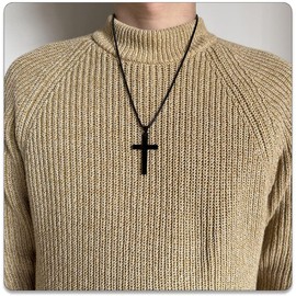 PEAS Fashion Jewelry Stainless Steel Cross Pendant Necklace(Black)