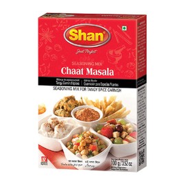 Shan Chaat Masala Seasoning Mix 3.52 oz (100g) - Spice Powder for Tangy and Spicy Garnish on Savory Snacks - Suitable for Vegetarians - Airtight Bag in a Box