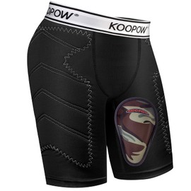 KOOPOW Boys Sliding Shorts Youth Baseball Cup Slider Shorts with Soft Protective Athletic Cup Baseball, Football, Lacrosse Black/White