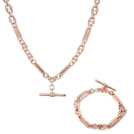 Luxury Rose Gold Stars and Bars T-Bar Bracelet and Chain Set Adjustable Rose Gold Star & Bars Bracelet with T-Bar Gold Chain and Bracelet (Necklace Length: 20", Bracelet Length: 8-8.5")