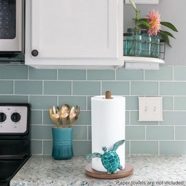 Turtle Paper Towel Holder - Coastal Decor for Home Ocean Decor Beach House Beachy Themed, Sea Turtle Gifts for Women, Cute Decorative Paper Towel Holder Stand Countertop Kitchen Nautical Teal Wood