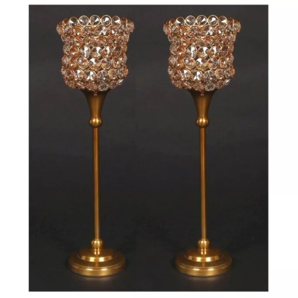 Unbranded Candle Holder Votive Amber Crystal Beads Gold Metal Stand