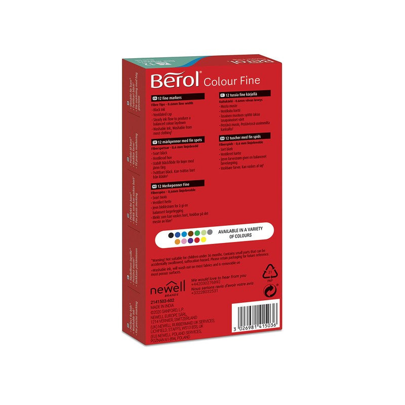 Berol Colourfine Marker Pk12 - Black