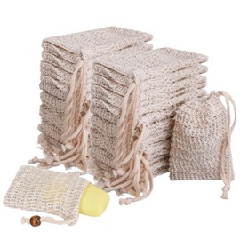 Lainballow 30 Pcs Natural Sisal Soap Bag, Exfoliating Soap Saver Pouch, Mesh Bar Soap Holder, Organic Loofah Holder Pouch with Drawstring for Shower Bath Massage Exfoliation