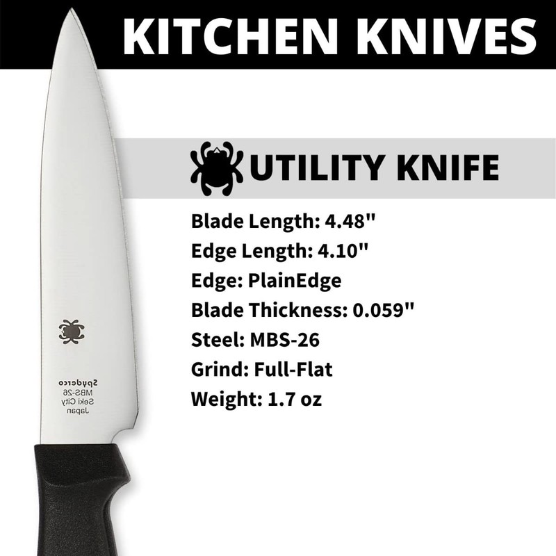 Spyderco Lightweight Kitchen Utility Knife with 4.5" MBS-26 Stainless Steel