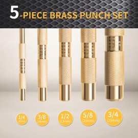 5-Piece Premium Brass Punch Set - Heavy-Duty Non-Marring Repair Tool Kit (1/4", 3/8", 1/2", 5/8", and 3/4") Replacement for 67003-MAI 045256670034 | Automotive, Industrial & DIY Use