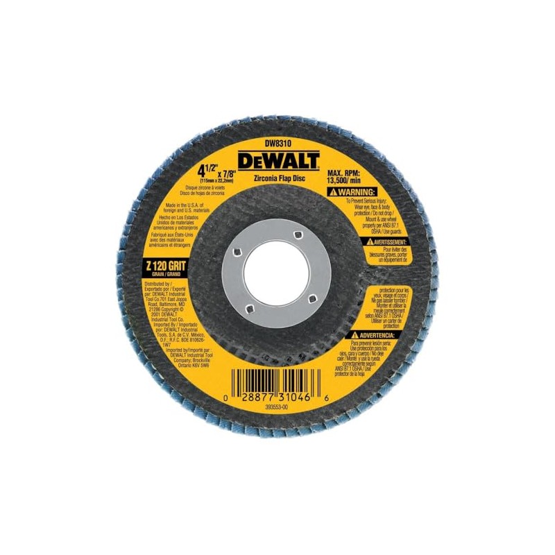 DEWALT DW8310 4-1/2" x 7/8" 120 Grit Zirconia Angle Grinder