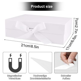 KERANEET Gift Box 21 x 17 x 7 cm Gift Box with Lid Gift Box Birthday Gift Box for Weddings Birthdays Anniversaries - White