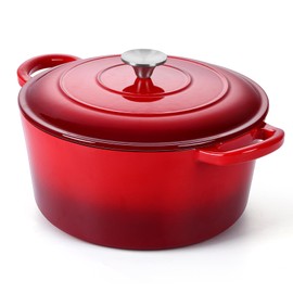6 Quart Enameled Dutch Oven with Lid, P&P CHEF 6 Qt Cast Iron Dutch Oven Pot, Enamel Round Dutch Oven Cooking Stock Pot for Braising, Stewing, Roasting, Baking, Various Stoves & Oven Safe (Red)