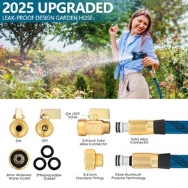 Garden Hose 75 ft – 2025 New Flexible Garden Hose with 10-Function Spray Gun, Pure Brass 3/4” Fittings – Lightweight, Durable, and Kink-Free, 75ft Water Hoses for Gardening(Blue Black)