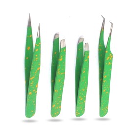 Precise Canada: Professional Tweezer Pack- 4 Tweezers Set- Ingrown Hair Remover Treatment. Premium Eyebrow Shaper. (Green & Yellow) Color Tweezers With Pouch.