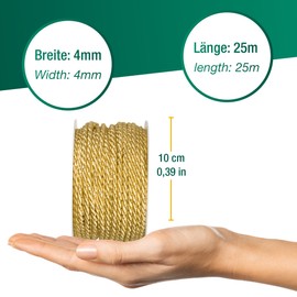 Halbach Seidenbänder Cordoncino bicolore di alta qualità, larghezza 4 mm, lunghezza 25 m, prodotto in Germania e certificato Öko-Tex, cordoncino in raso scintillante in acetato, colore: giallo
