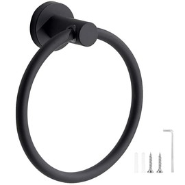 Towel Holder, Black Frosted Wall-Mounted Towel Ring in 304 Stainless Steel, Round Towel Holder for Bathroom, Kitchen (Black)