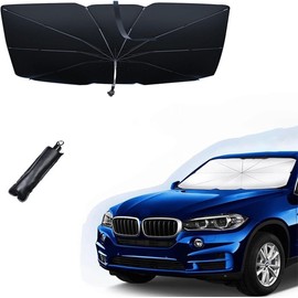 1 Car Windshield Sun Shade, Foldable Umbrella Cover for Most Cars Reflective Sunshade for Car Front Windshield - Black