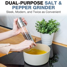 Dual Salt & Pepper Grinder - Manual Combo Mill Grinders - Space Saver 2 in 1 Shaker Mills Set - Stainless Steel Shakers & Combined Travel Case - Eparé