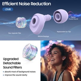 Pawcute 2 Pairs Concert Ear Plugs, High Fidelity Noise Reduction Ear Plugs, Silicone Ear Plugs with (L/M/S/XS) Ear Tips, for Concert, Bar,Sport Events(Black+Purple)