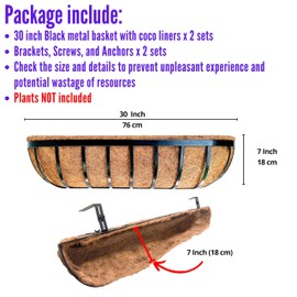 LaLaGreen Railing Planters Box (2 Pack, 30") Black Metal Large Rectangular Window Flower Box with Coco Liner, Wall Hanging Planter for Outdoor Plants Deck Rail Horse Troughs Fence Balcony Porch Garden