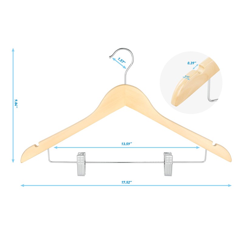 TOPIA HANGER Wooden Suit Hangers with Adjustable Metal Clips (20