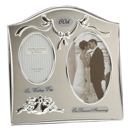 Two Tone Silverplated 60th Diamond Wedding Anniversary Double Photo Frame FS55060