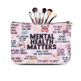 Mental Health Matters Cosmetic Bag for Women Men Self Care Makeup Bag for Friend Inspirational Motivational Gift for Daughter Granddaughter Positive Affirmations Storage Bag Friendship Gift