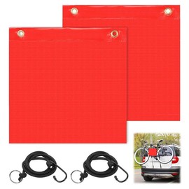 Rote Warnflagge 30x30cm, 2 Stück Rote Fahne überlänge, Warnflaggen mit Gummiseil Kupferschnallen Flagge für Auto Wohnwagen Anhänger Fahrradträger