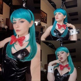 JoneTing Teal Wig 【+Wig Cap】Cosplay for Women Medium Length Anime Wigs with Bands Synthetic Hair Wigs for Game Cosplay Costume