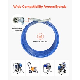 Happybuy 50ft Airless Paint Sprayer Hose, 1/4 inch Universal Airless Paint Spray Hose, 4350 PSI High-Pressure Flexible Airless Sprayer Hose, Multi-Layer Reinforced Steel Wire Braid Hose for Painting