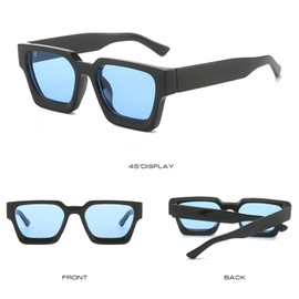 JCTAIFOO Vintage Rectangle Sunglasses for Women Men Retro Rectangular Chunky Square Large Thick Frame Glasses, Black/blue