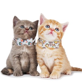 ADOGGYGO Cat Collar Breakaway with Bow Tie Bell - 2 Pack Kitten Collar with Removable Bowtie, Sushi Pizza Bowtie Collar for Cats Kittens (6.5"- 8.5")