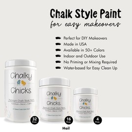 Chalky Chicks 4 Fl Oz Matte Hail White Chalk Paint for Furniture Without Sanding - No Prep Furniture Paint No Sanding All in One for Crafts, Wood, Cabinet, Walls, Metal, Dresser, Farmhouse, Cupboard