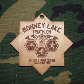 Original Bonney Lake Triathlon Finisher Laser Engraved Wooden Pendant