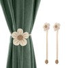 Set of 2 Curtain Tassels Lewondr Flower Motif Linen Magnetic