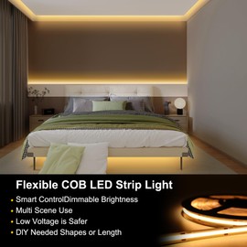 Pandery COB LED Strip Lights Warm White,24V Dimmable led Light Strip KIT with Remote and app Control,3000K 50FT/15m 8mm Wide Ra>90 Cuttable Flexible Strip Lights for Bedroom,Wardrobe,Cabinet