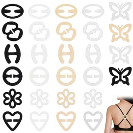 SIVZUMO 28 Pezzi Clip per Reggiseno Ganci per Bretelle Antiscivolo, Set Multiforme (Ovale, H, Cuore, Farfalla) in 4 Colori (Nero, Bianco, Nudo, Trasparente) per Schiena Scoperta e Sport