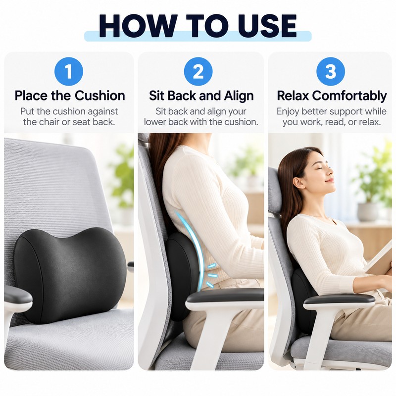 Ergonomic Lumbar Support Pillow, Memory Foam Back Cushion for Car