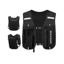 MOLICRAIN Running Hydration Vest Backpack, Lightweight & Breathable Running Vest Phone Holder for Women Men, 5L Hydration Pack for TrailRunning Hiking Cycling Marathon(Black)