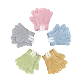 SATINIOR 5 Pairs Kids Gloves Full Fingers Gloves Knitted Warm Gloves Winter Mittens for Little Boys and Girls Daily Supplies (Sweet Colors,1-3 Years Size)