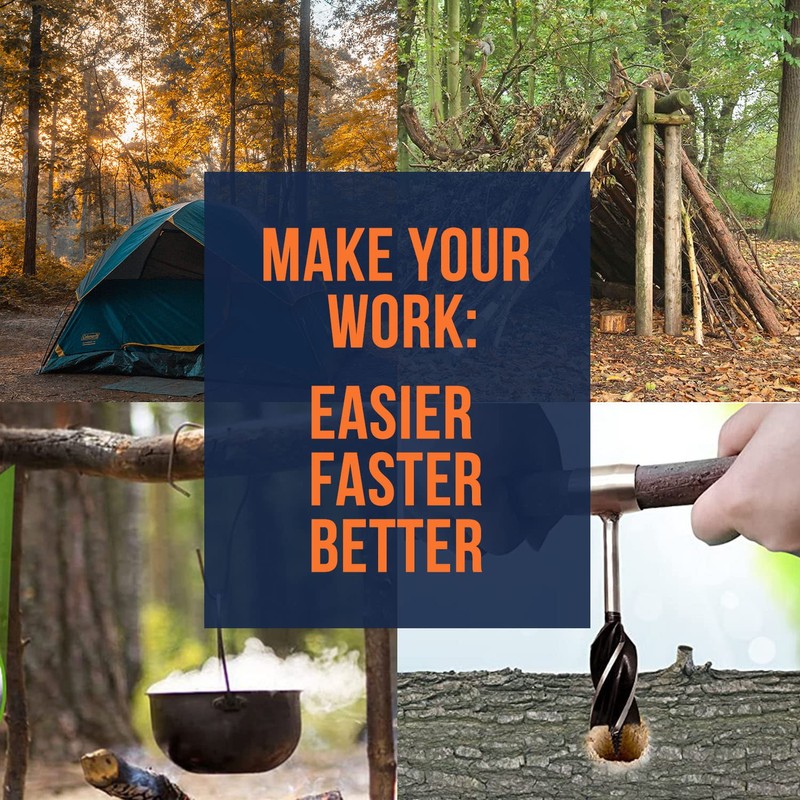 Bushcraft Hand Auger Wrench, Heavy-Duty Scotch Eye Wood Auger, Hand