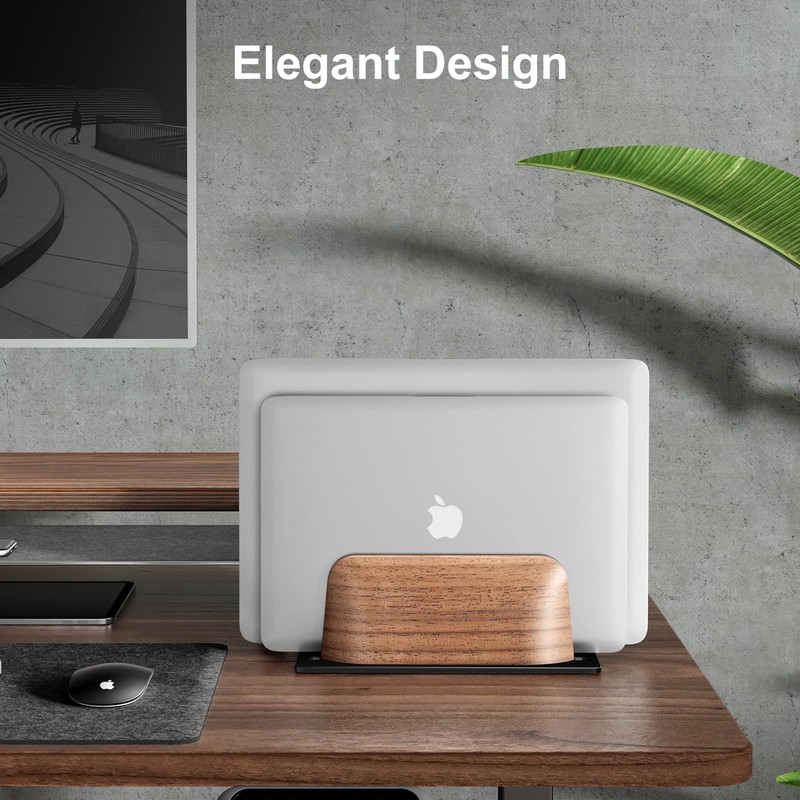 UPERGO Vertical Laptop Stand, Dual Slot Wooden Laptop Holder Vertical
