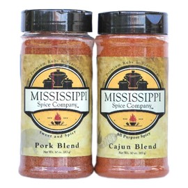 Mississippi Spice Company Premium Rubs & Seasonings, Pork and Cajun Blend, Sweet Heat, 10 oz (2- Bottles, Pork/Cajun)