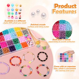 2120 Pearl Beads for Jewelry Making 24 Colors Pearl Beads for Bracelets Making 40 Cute Clay Beads Mixed with Gold Silver Spacer Beads 6mm Round Colorful Beads for Craft Jewelry Bracelets Making