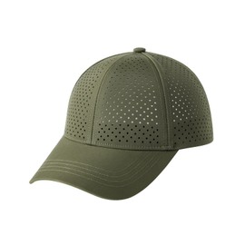 FEINION Men Summer Adjustable Performance Hat Breathable Snapback Laser Perforated Baseball Cap (Army Green)
