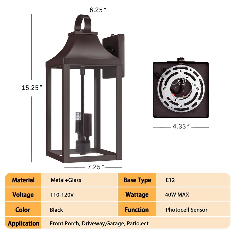 MYHXQ 15" Dusk to Dawn Outdoor Wall Lantern 2-Light, Outside
